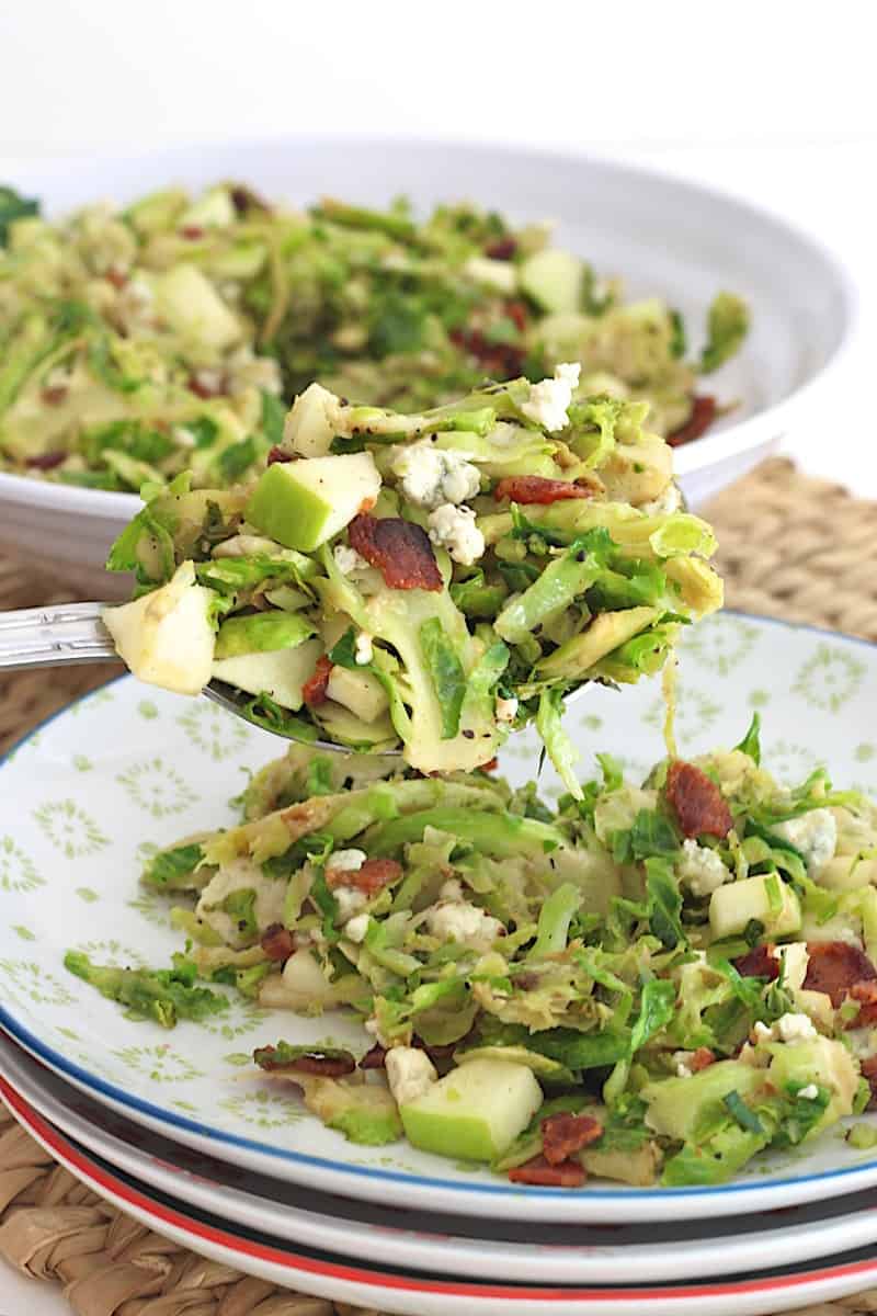 Shredded Brussels Sprouts Salad with Bacon, Apple and Gorgonzola