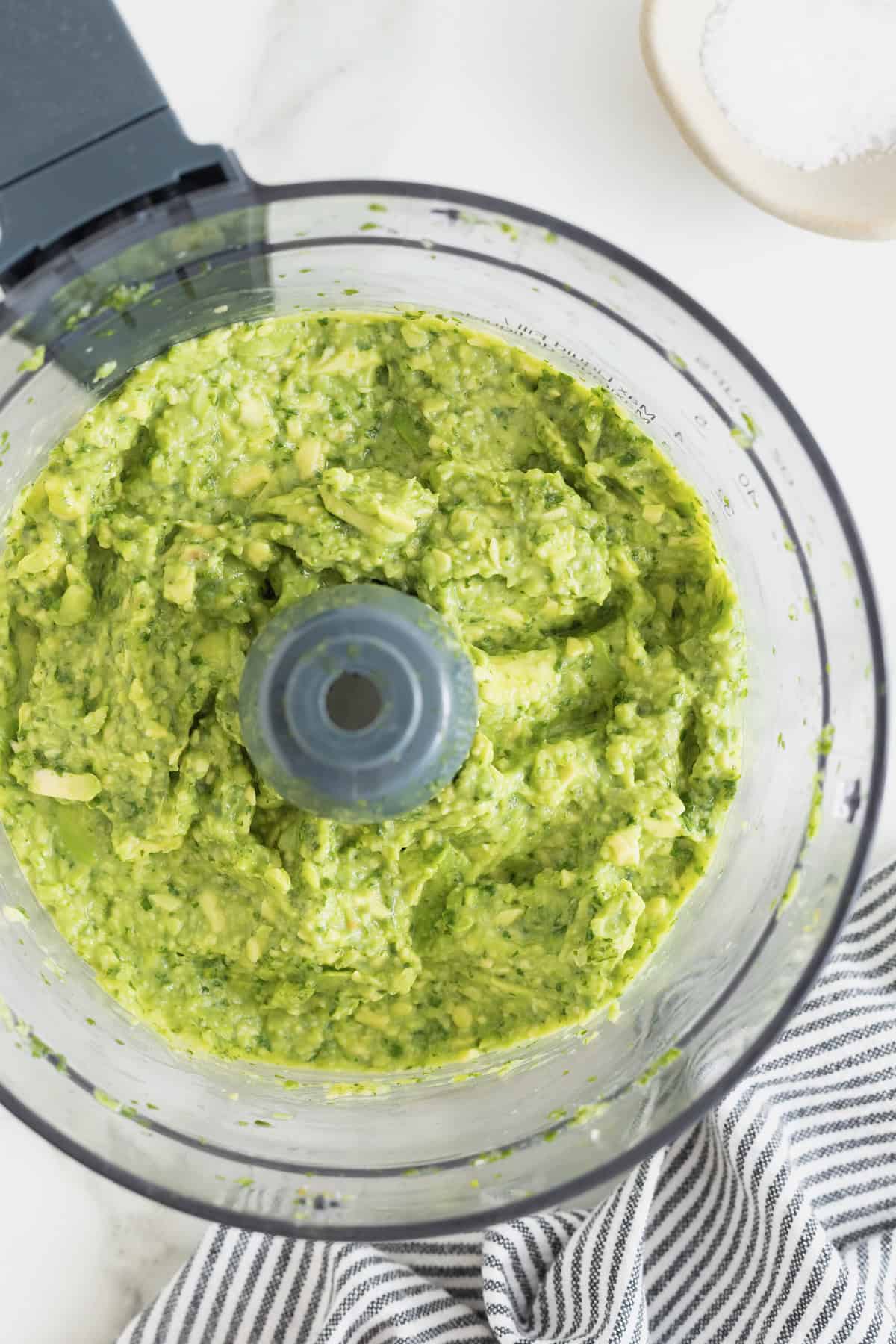 Guacamole in a food processor.