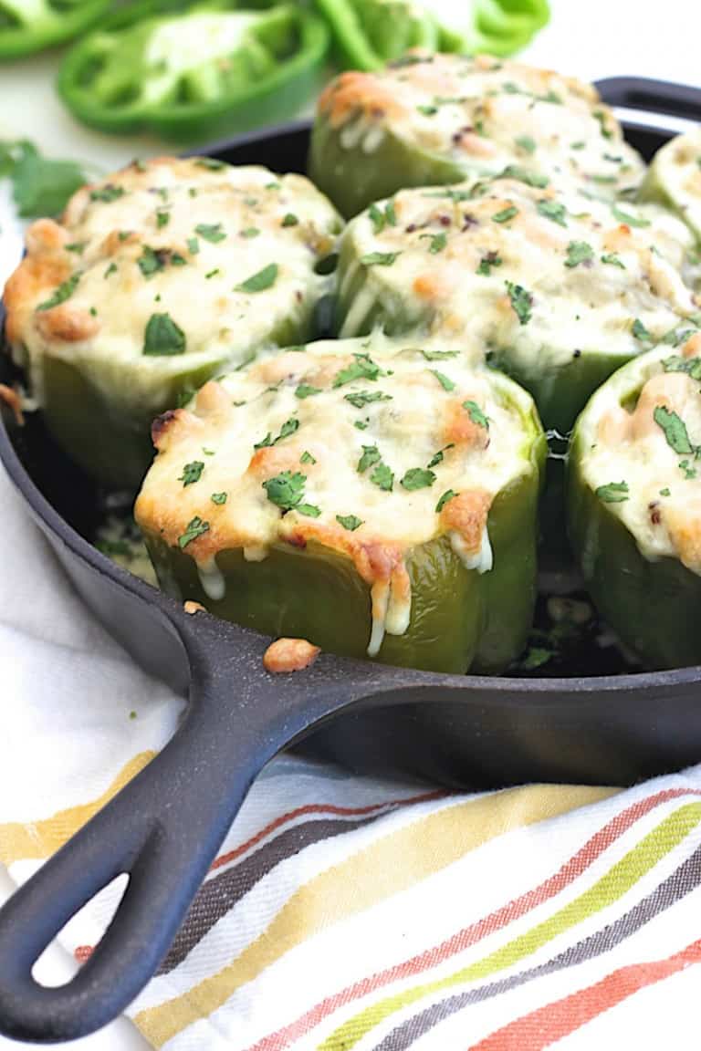 Easy Cheesy White Chicken Chili Stuffed Peppers The BakerMama