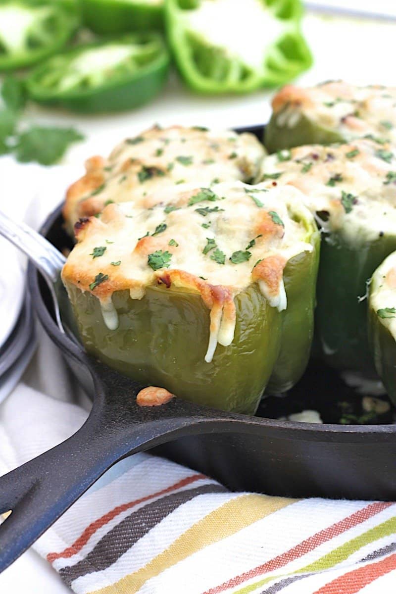 Easy Cheesy White Chicken Chili Stuffed Peppers The Bakermama