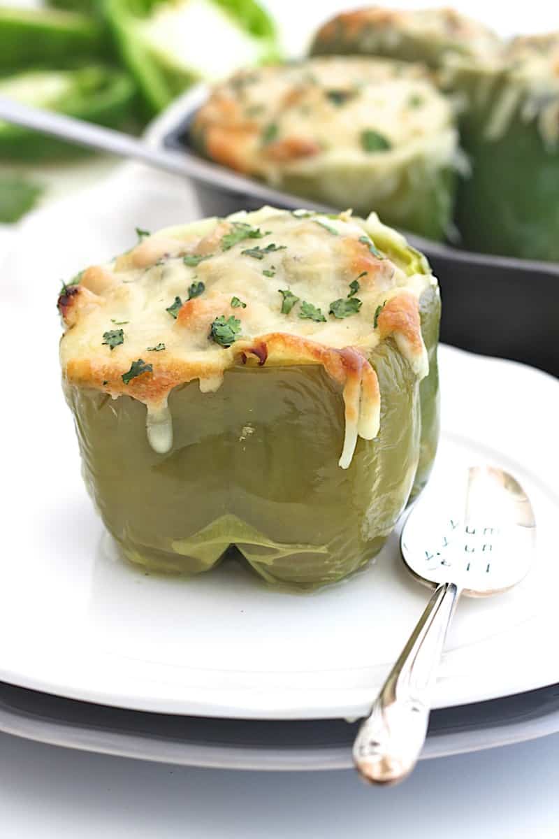 Easy Cheesy White Chicken Chili Stuffed Peppers