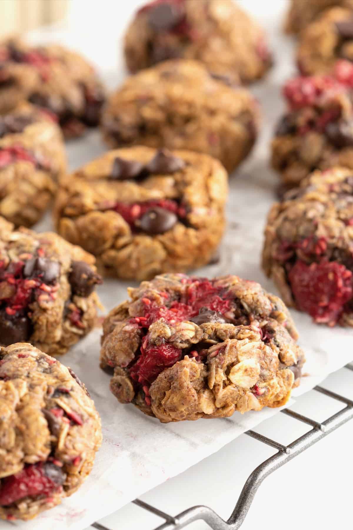 Flourless Dark Chocolate Raspberry Oatmeal Cookies by The BakerMama