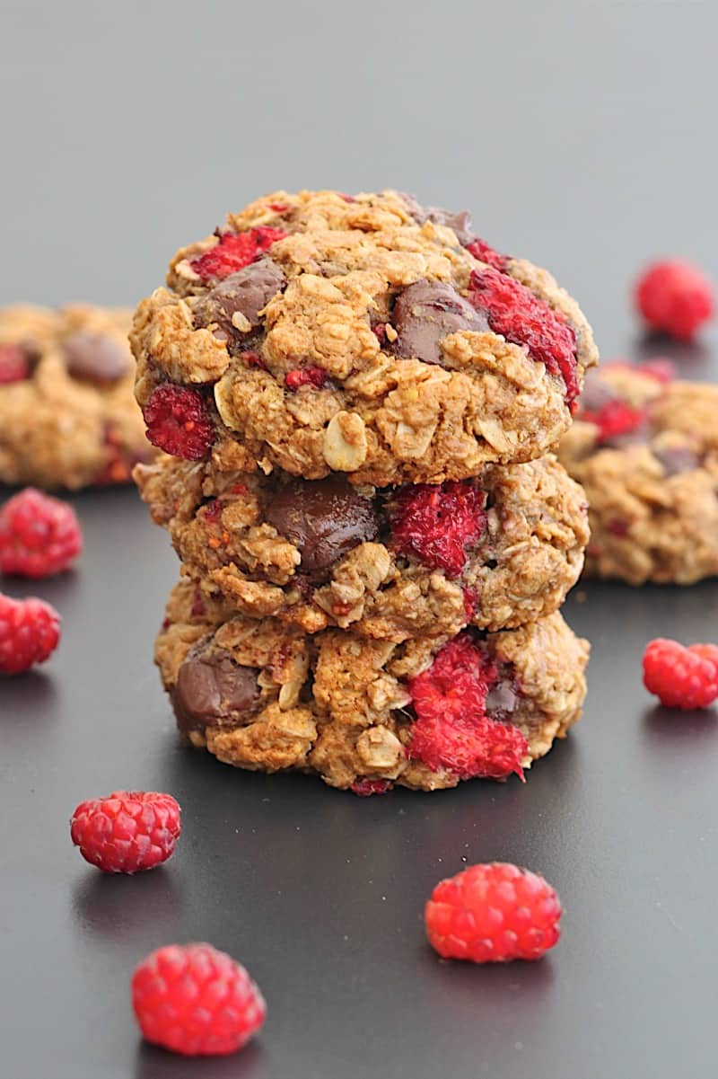 Flourless Dark Chocolate Raspberry Almond Butter Oatmeal Cookies