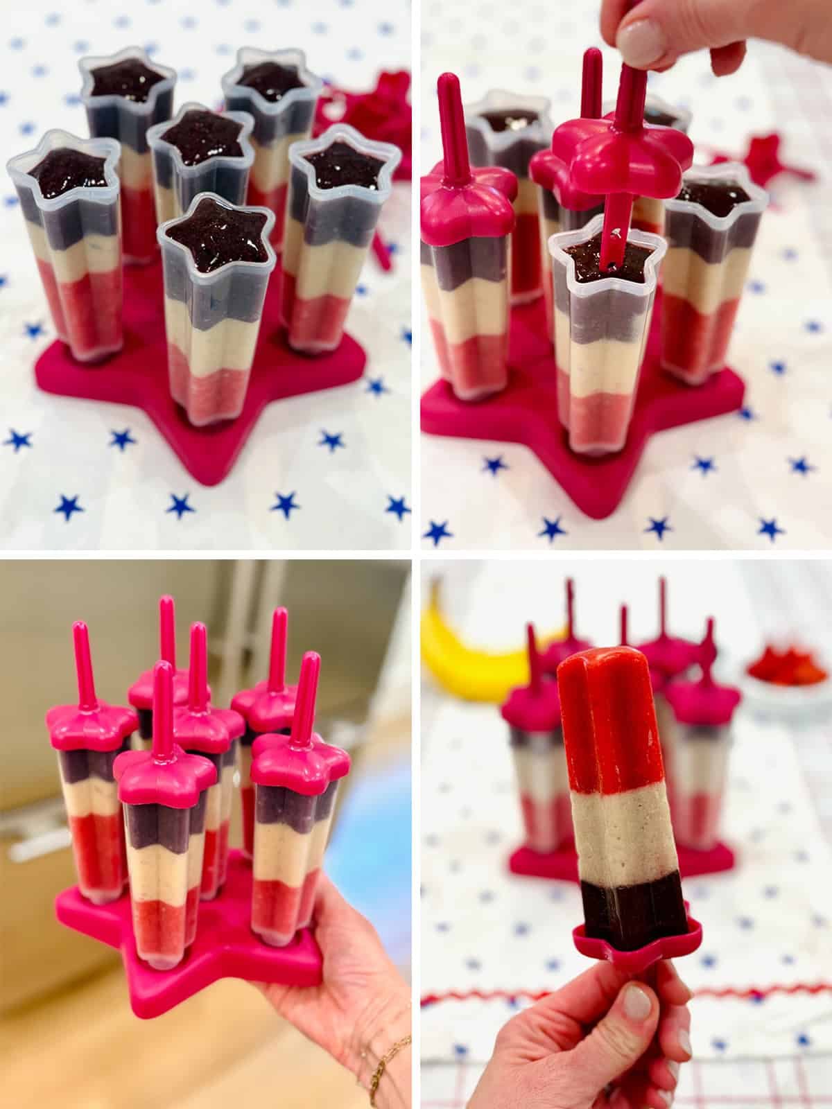 Steps to make patriotic fruit pops.