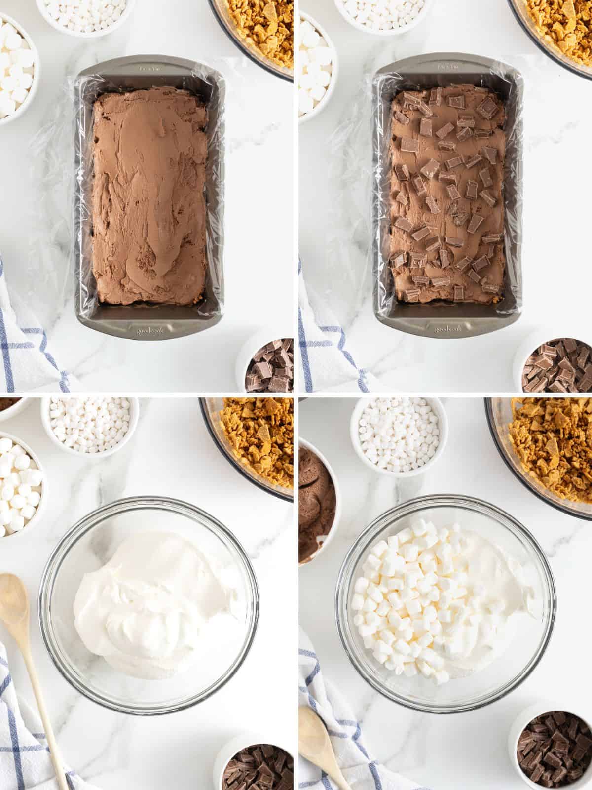 Steps to make s'mores ice cream cake.