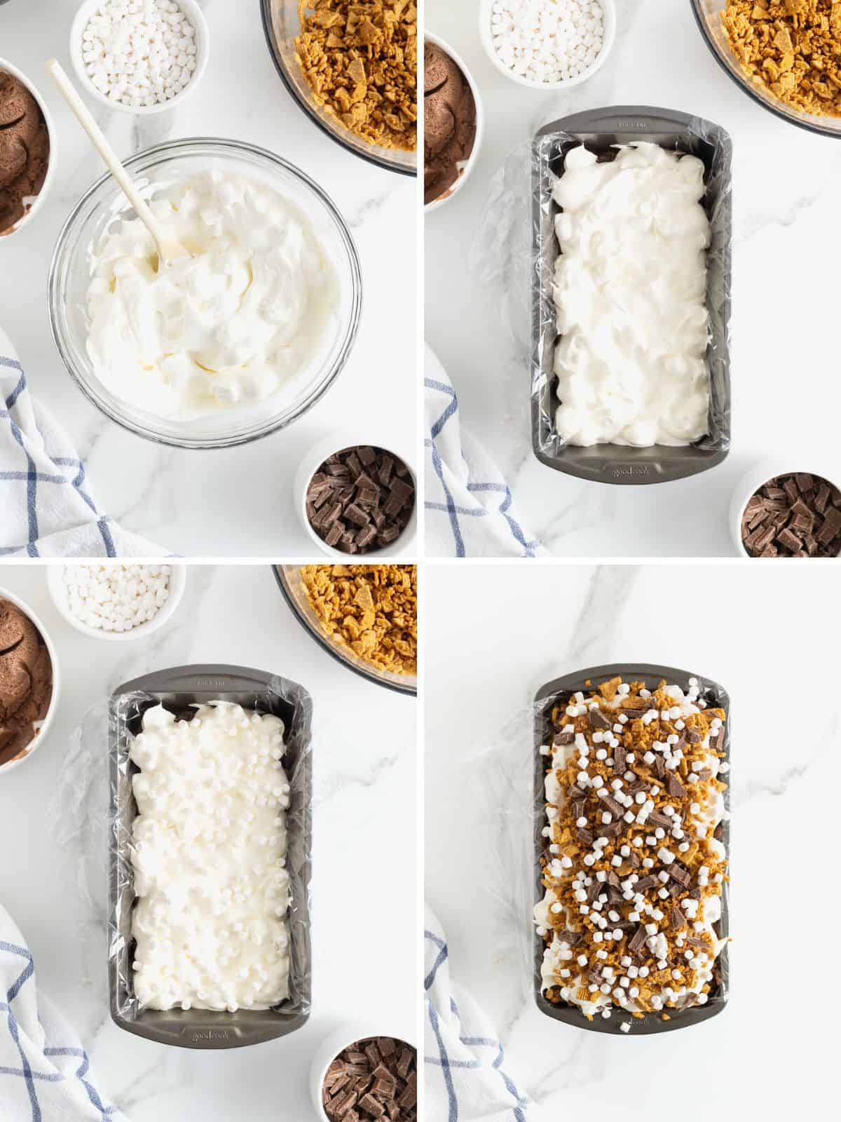 Steps to make S'mores Ice Cream Cake.