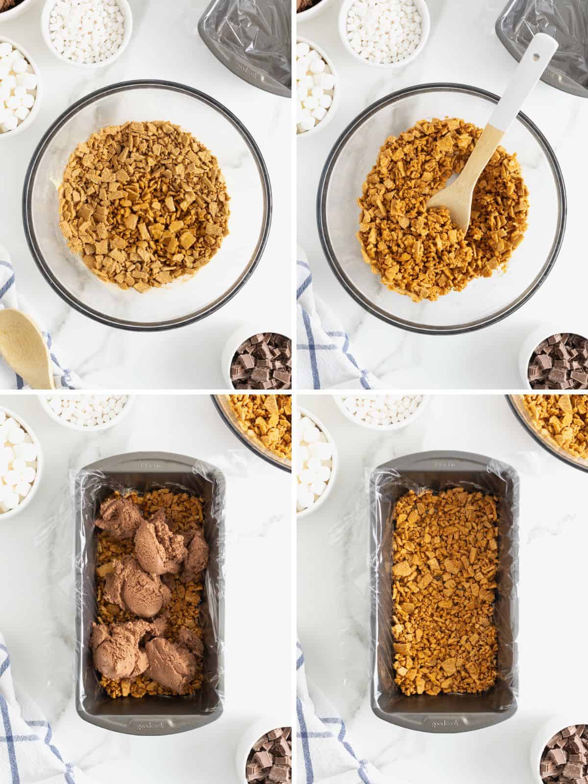Steps to make S'mores Ice Cream Cake.