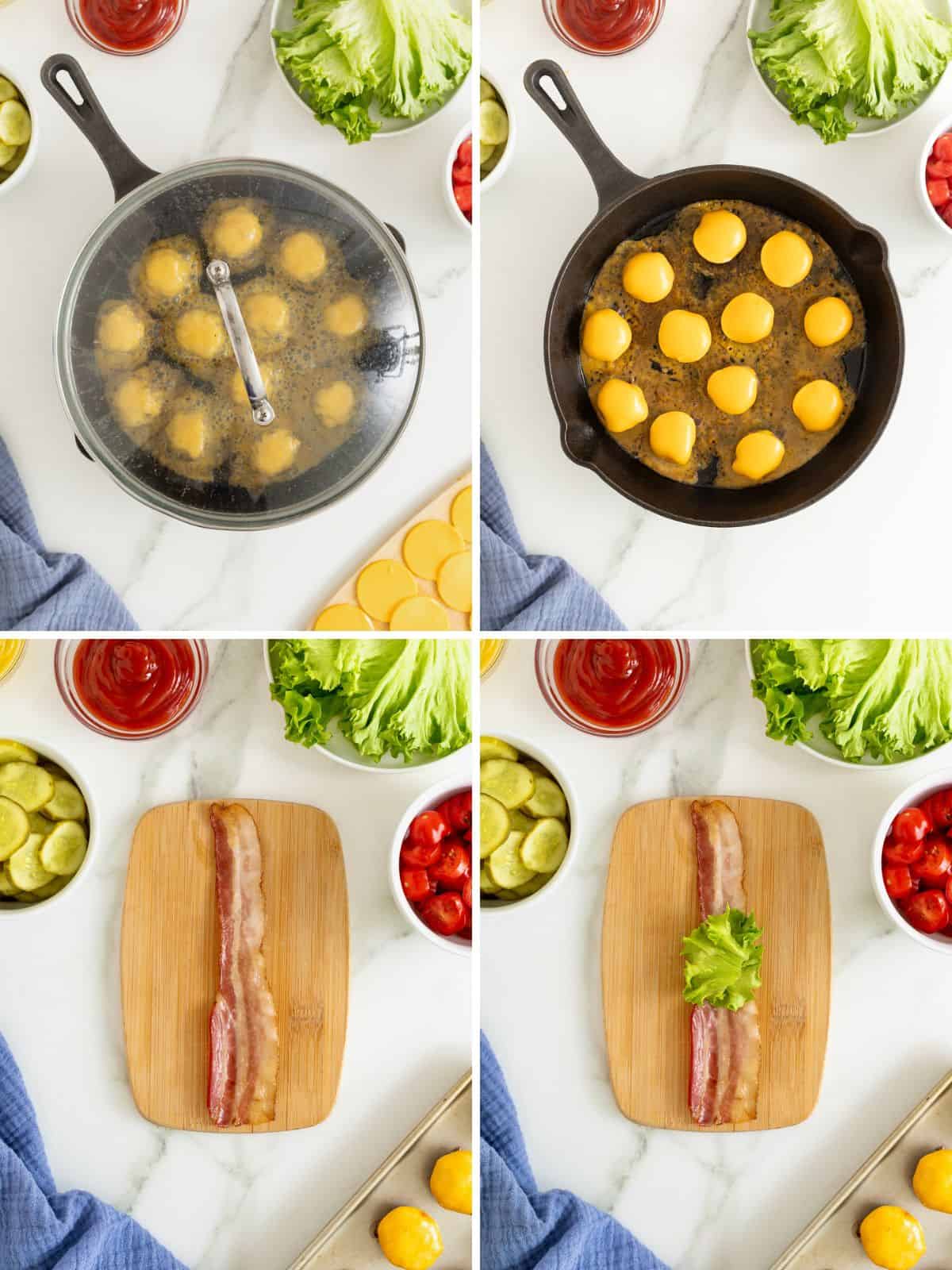Steps to make bacon wrapped cheeseburger bites.