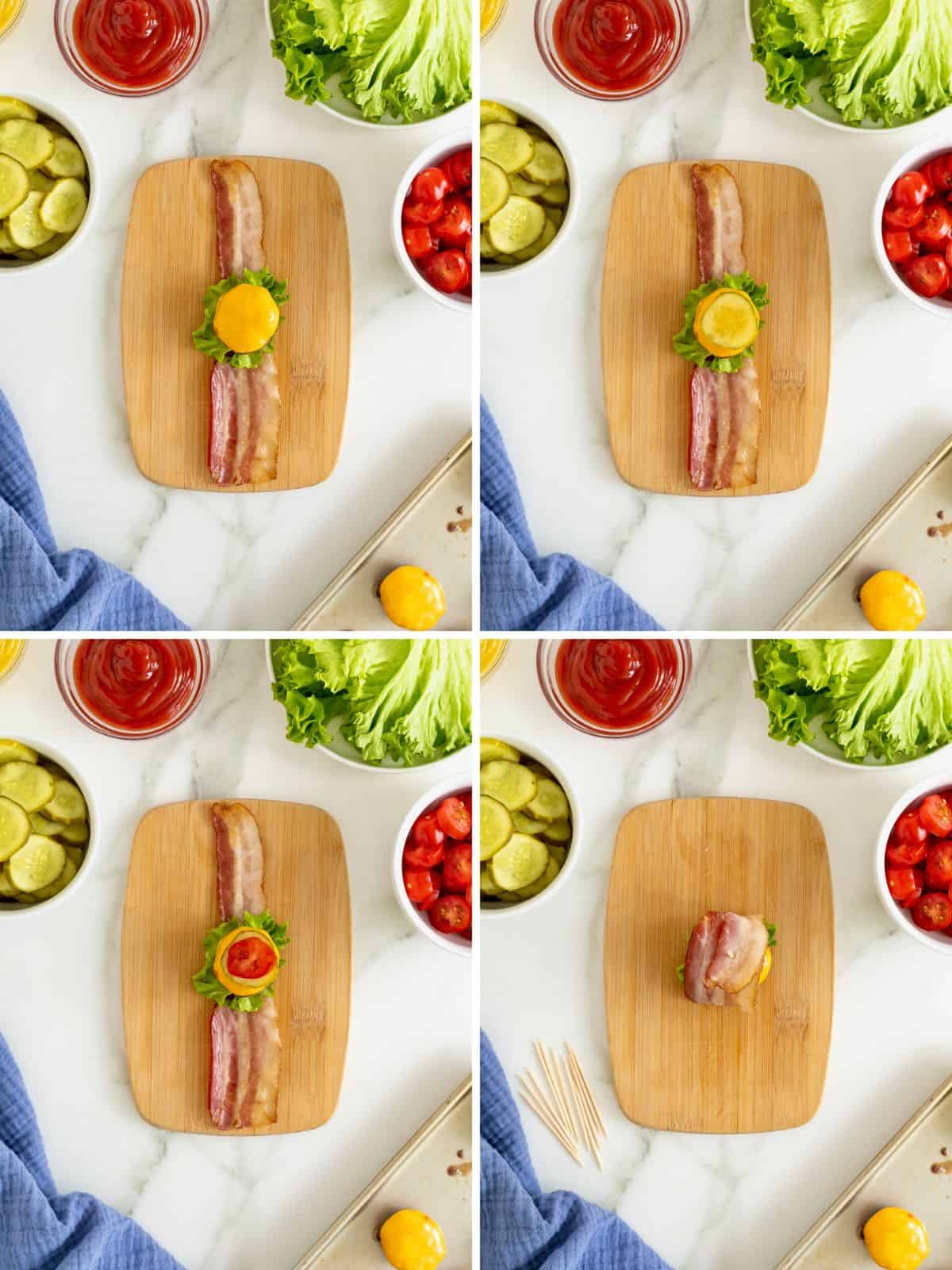 Steps to make bacon wrapped cheeseburger bites.