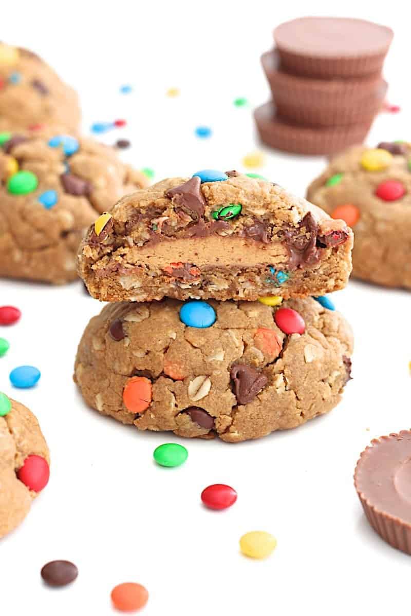 Peanut Butter Cup Stuffed Monster Cookies