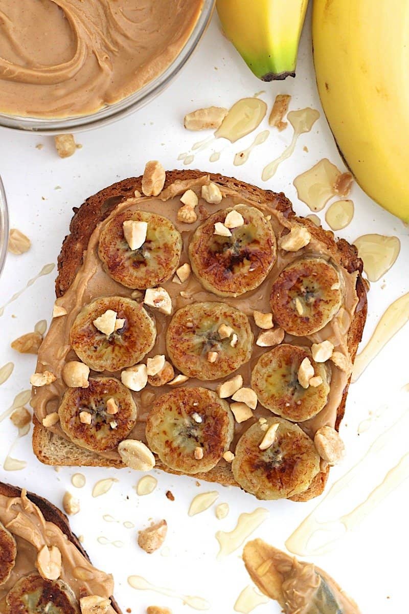 Caramelized Banana Peanut Butter Toast {with honey + crushed peanuts}
