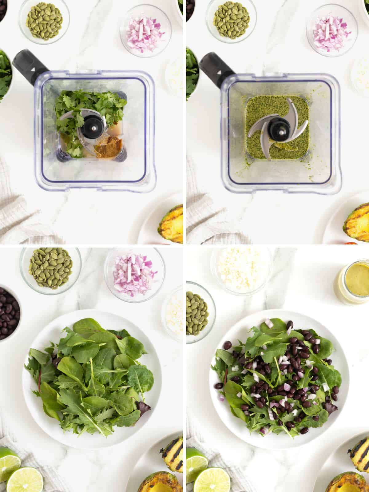 Steps to make grilled avocado and tomato salad with a chipotle dressing.