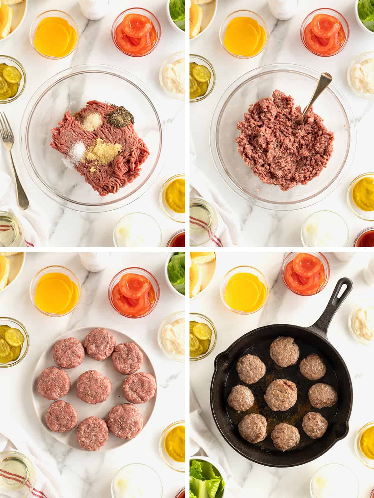 Steps to make sliders in a cast-iron skillet.