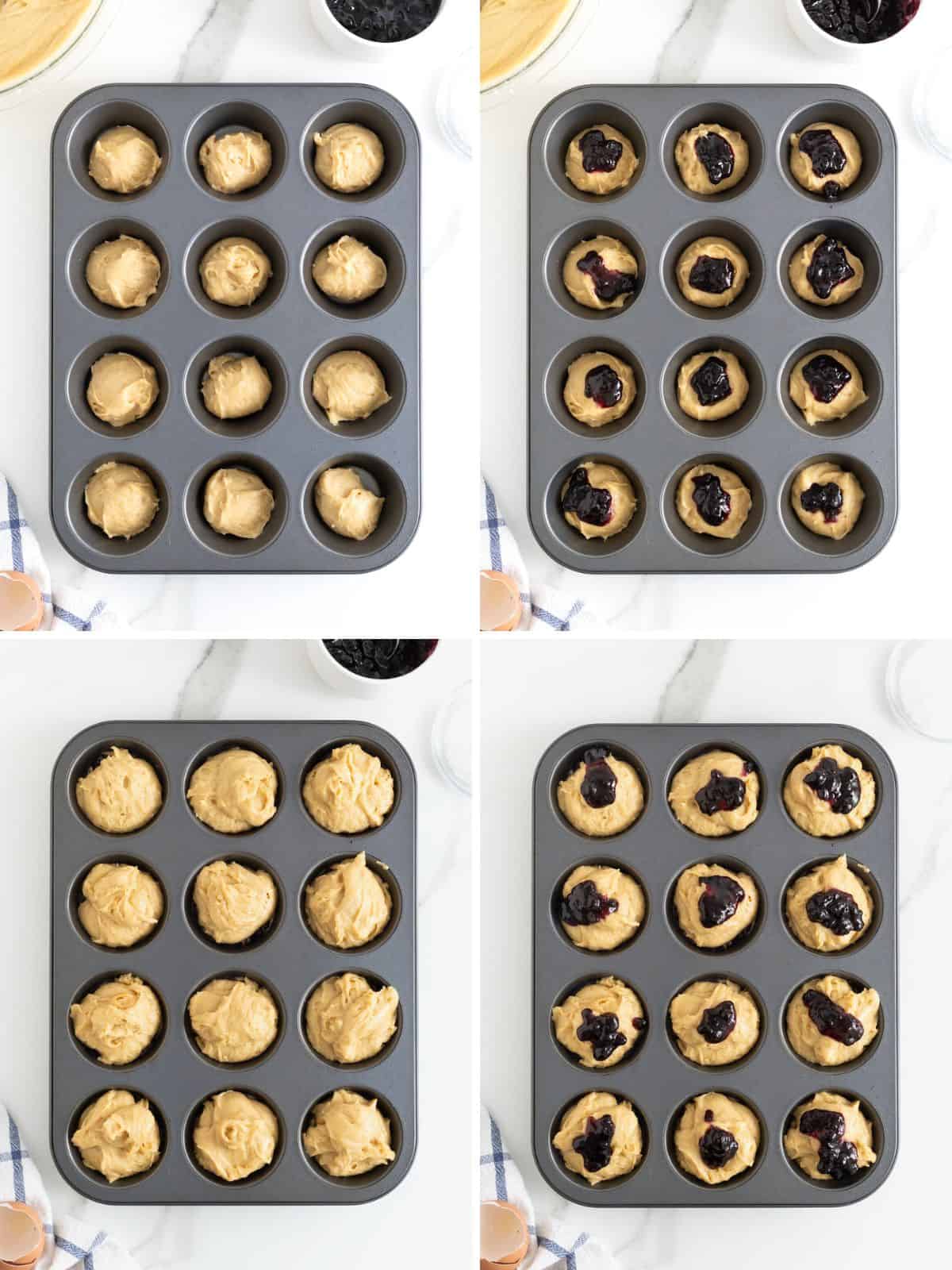 Steps to make blueberry swirl muffins.
