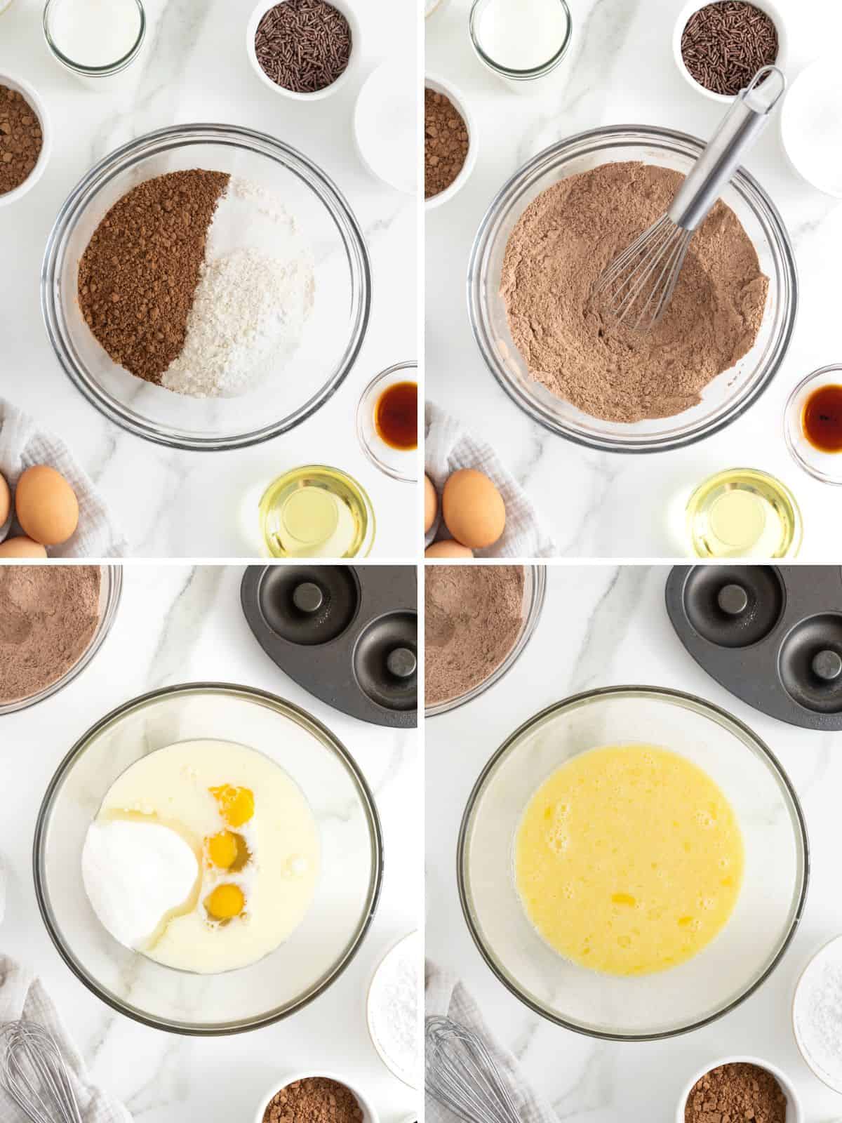 Steps to make triple chocolate donut batter.