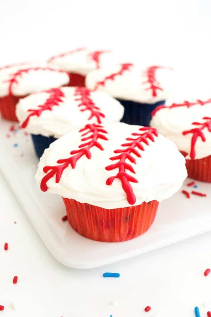 Funfetti Baseball Cupcakes The BakerMama