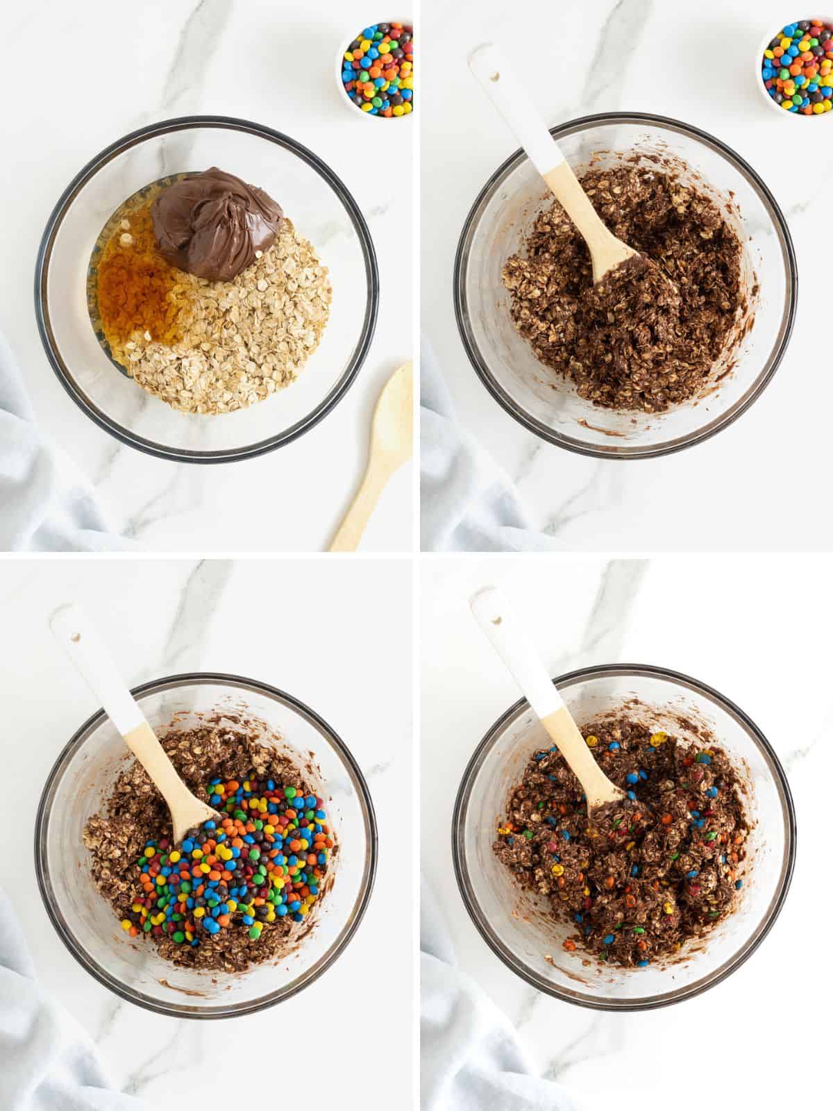 Steps to make Nutella M&M Oatmeal Balls.