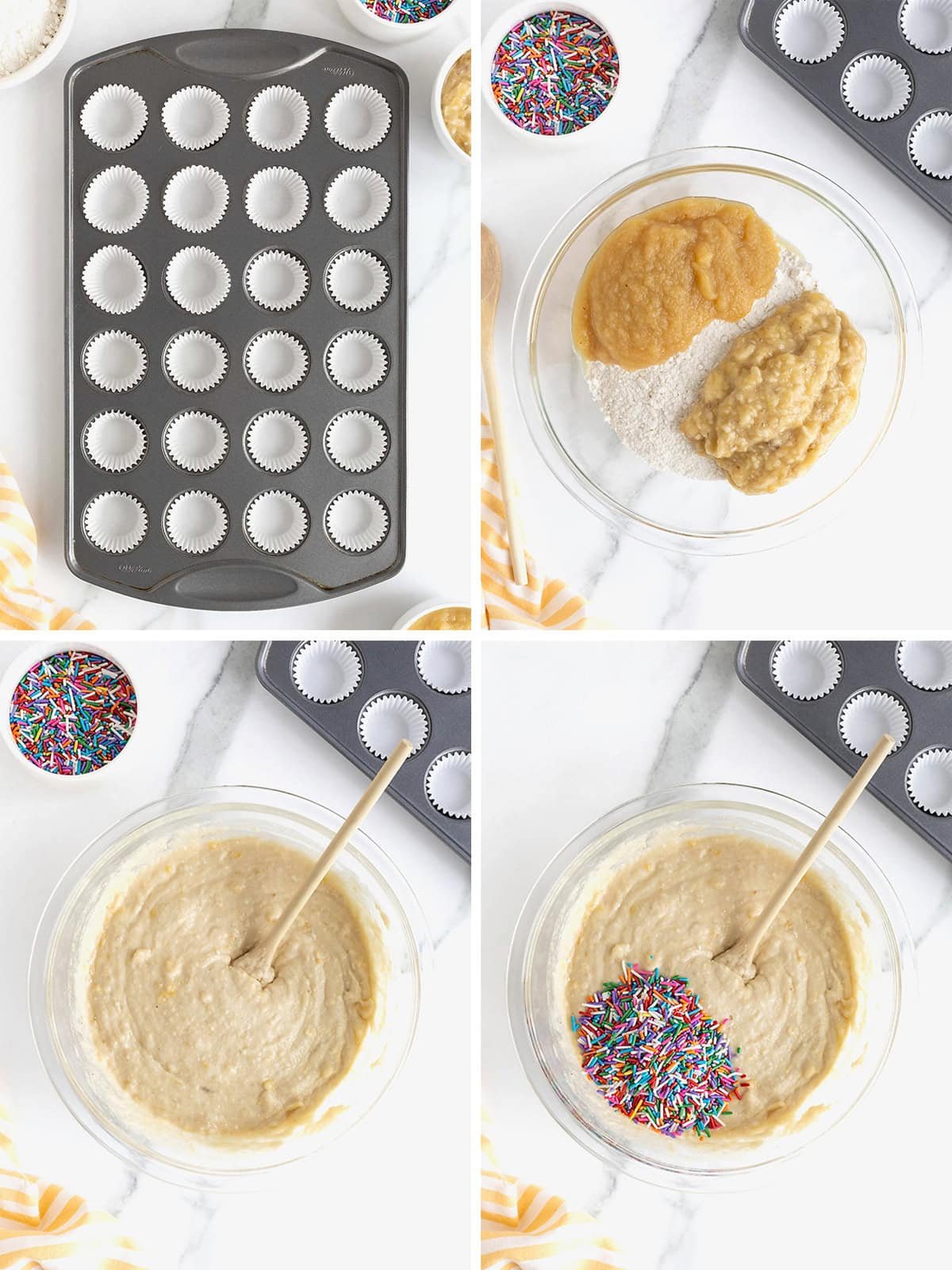Steps to make birthday breakfast mini muffins.