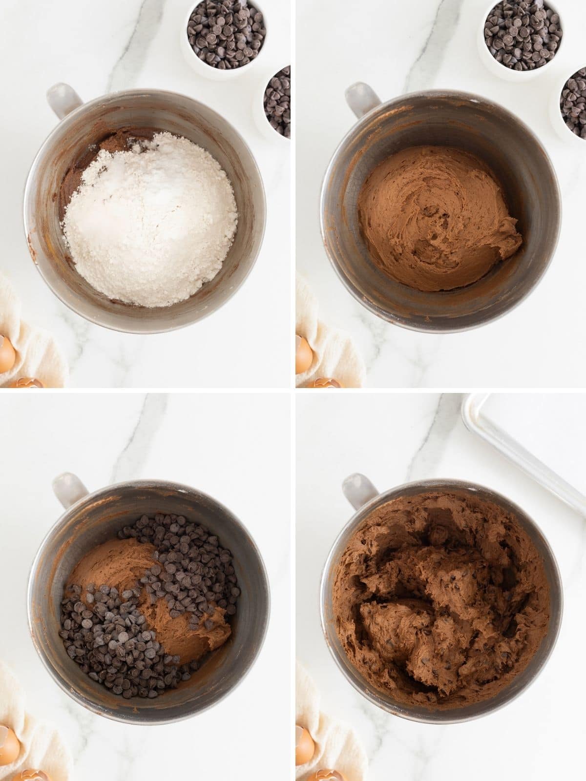 Steps to make triple chocolate pumpkin cookies. 