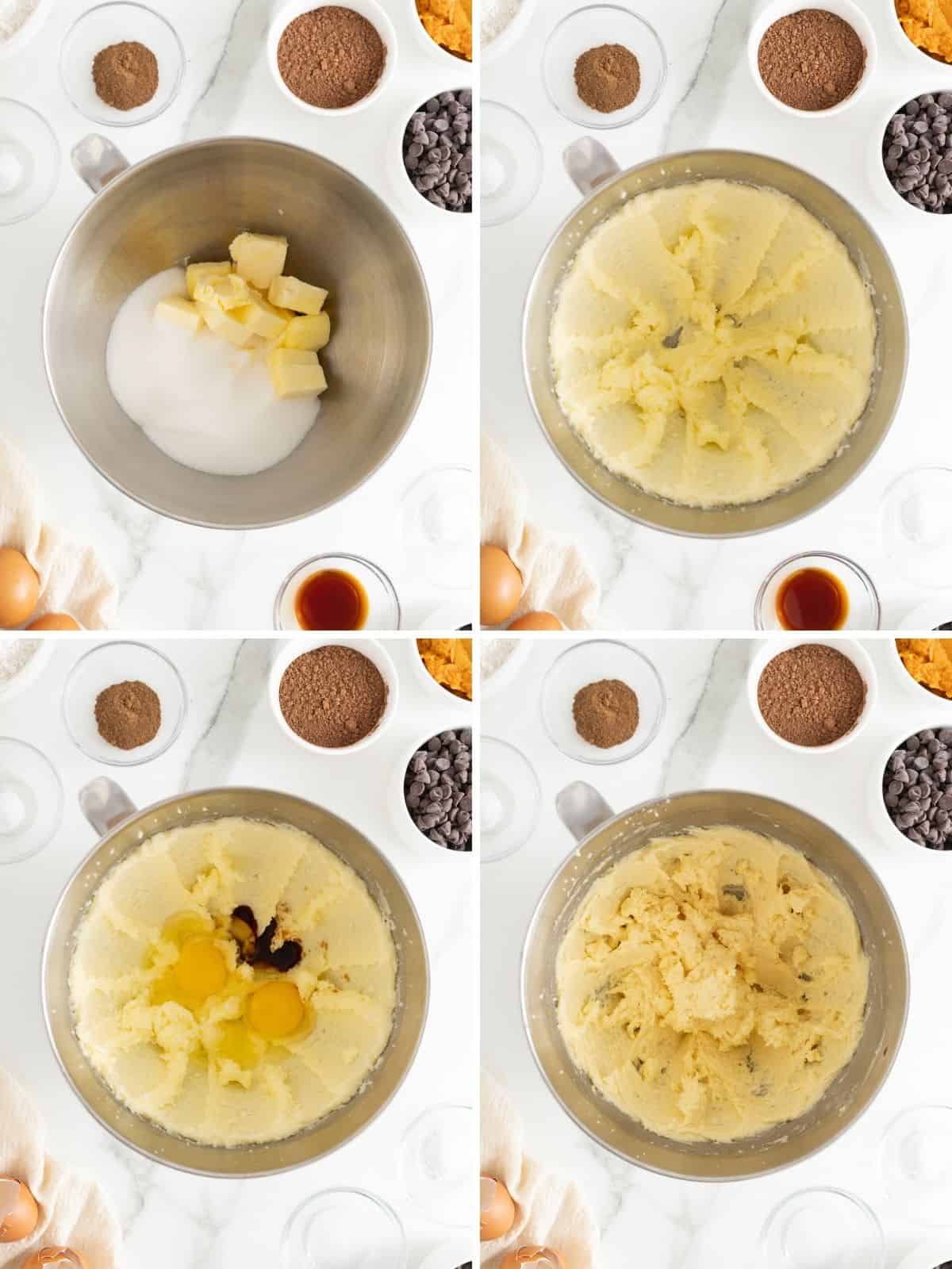 Steps to make Triple Chocolate Pumpkin Cookies.