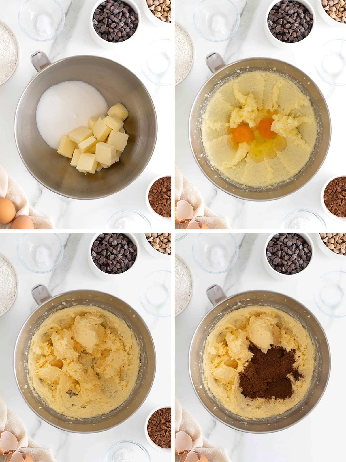 Steps to make chocolate peanut butter chip cookie dough.