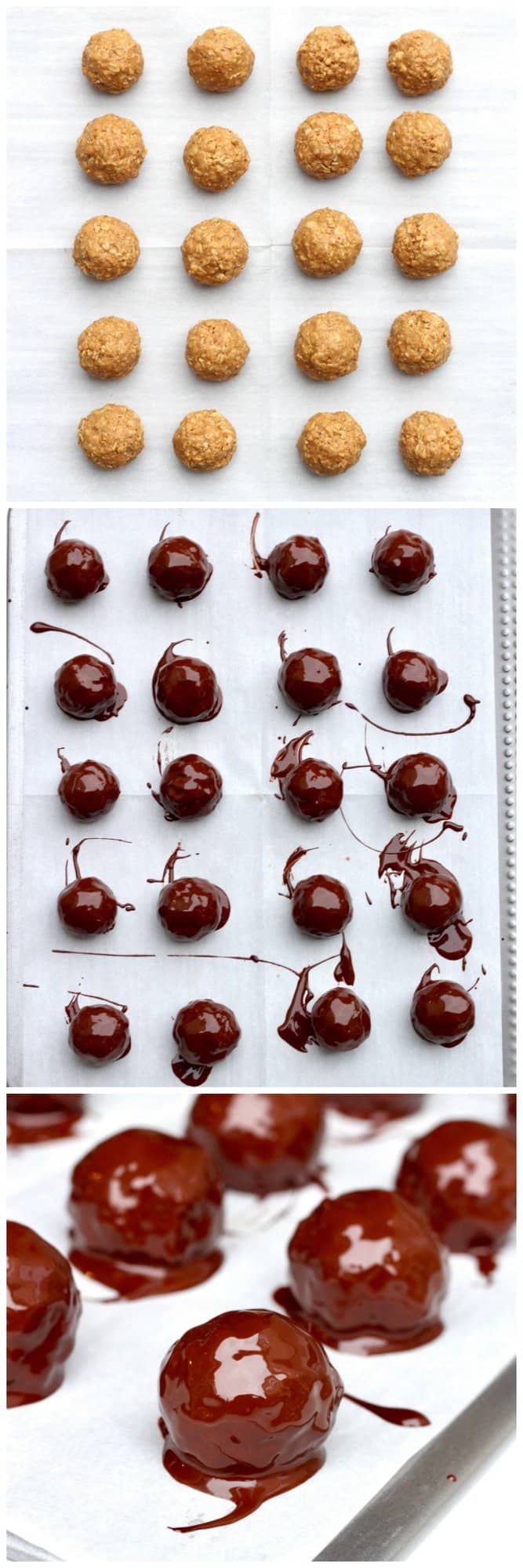 Healthy 5-Ingredient Dark Chocolate Peanut Butter Balls - The BakerMama