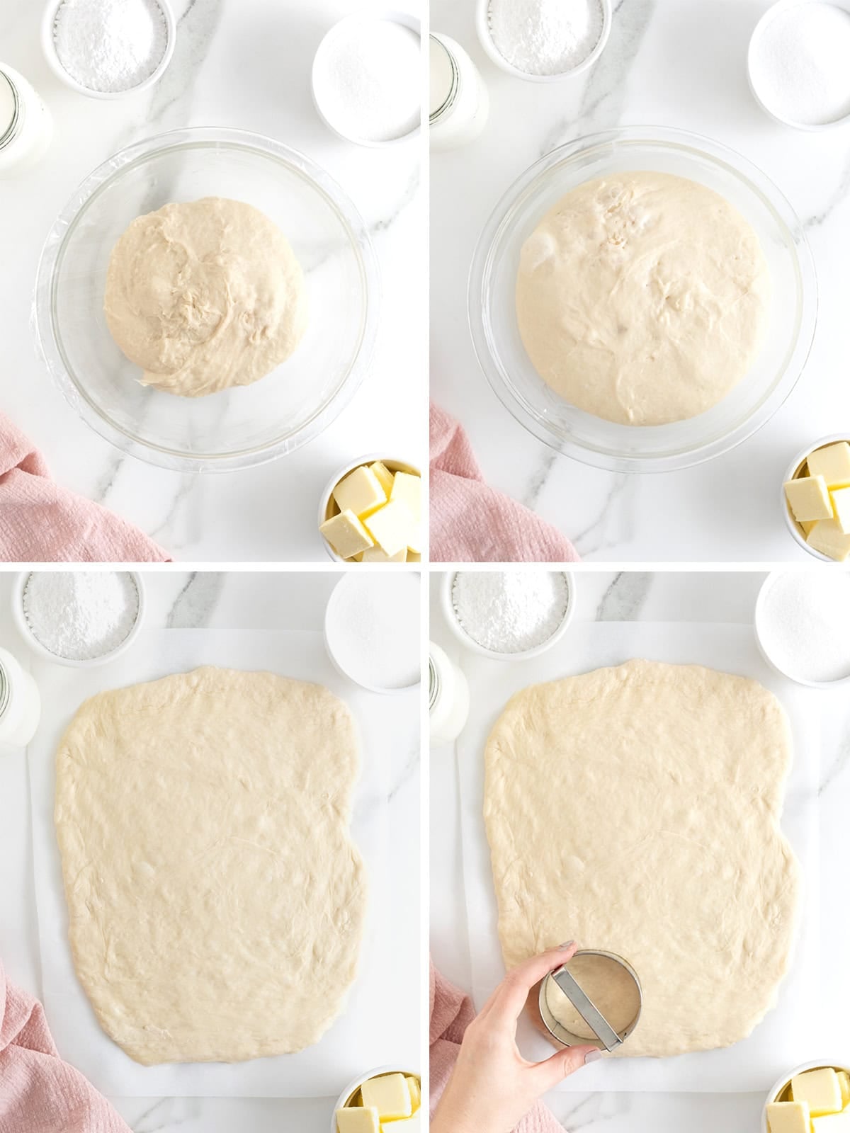 Steps to make cream filled baked donuts.