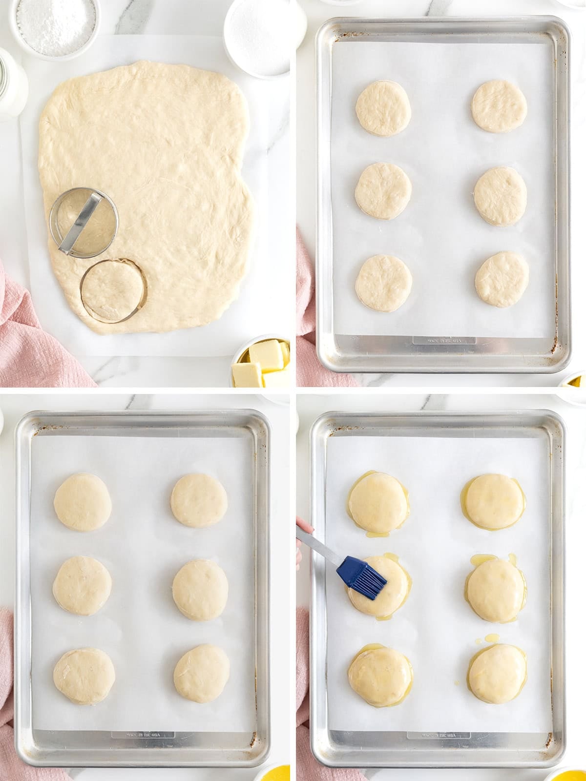 Steps to make cream filled donuts.