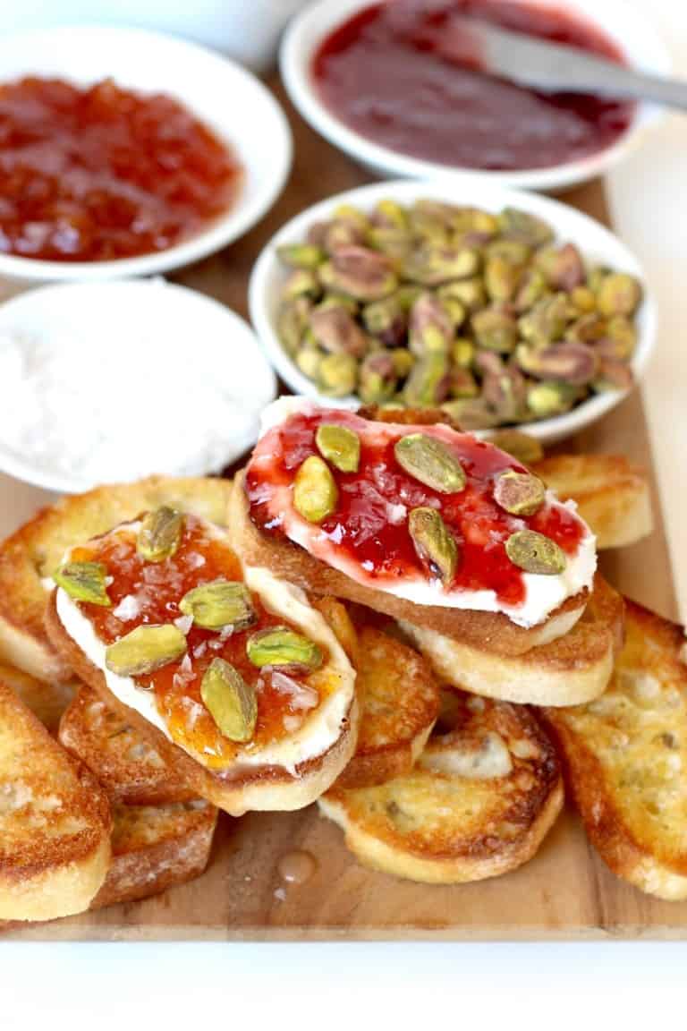 Labnah Toast Labneh Toast Board with Jam, Pistachios and Sea Salt - The BakerMama