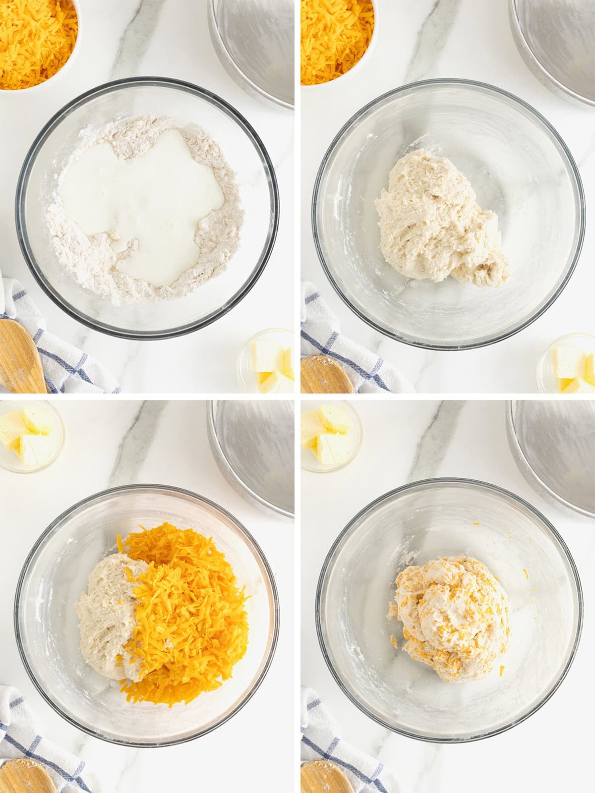 Steps to make flaky cheddar biscuits.