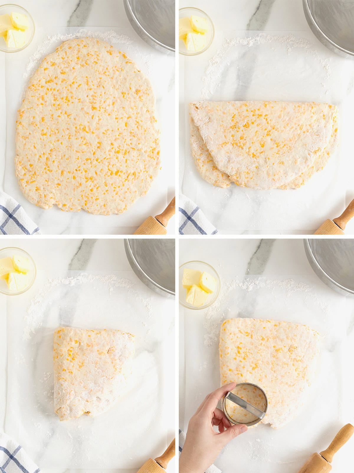 Steps to make flaky cheddar biscuits.