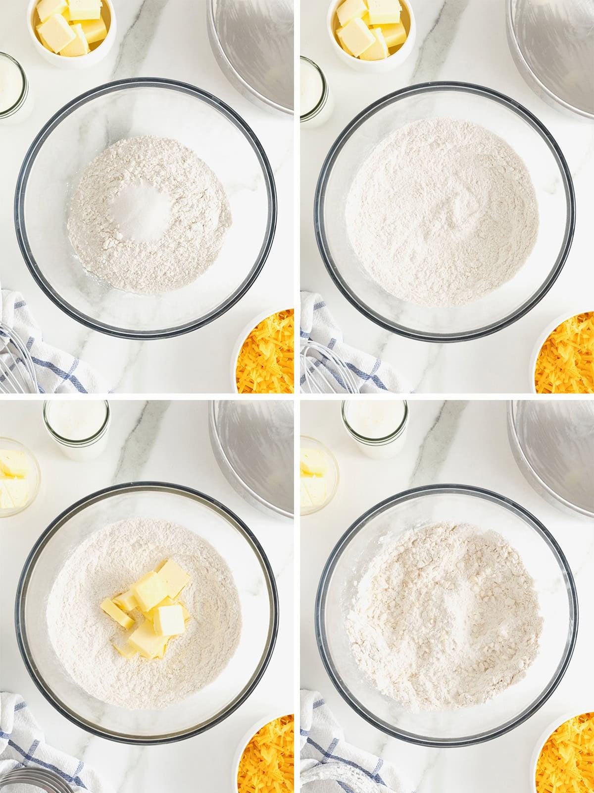 Steps to make flaky cheddar biscuits.