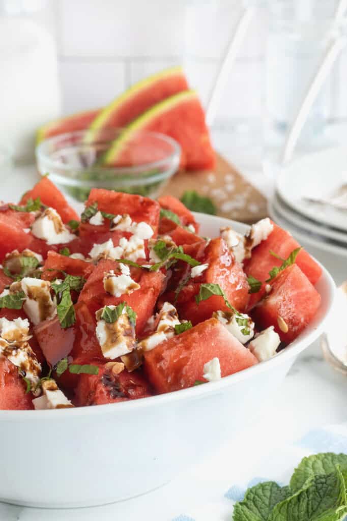 Watermelon Feta Salad with Mint and a Balsamic Glaze The BakerMama