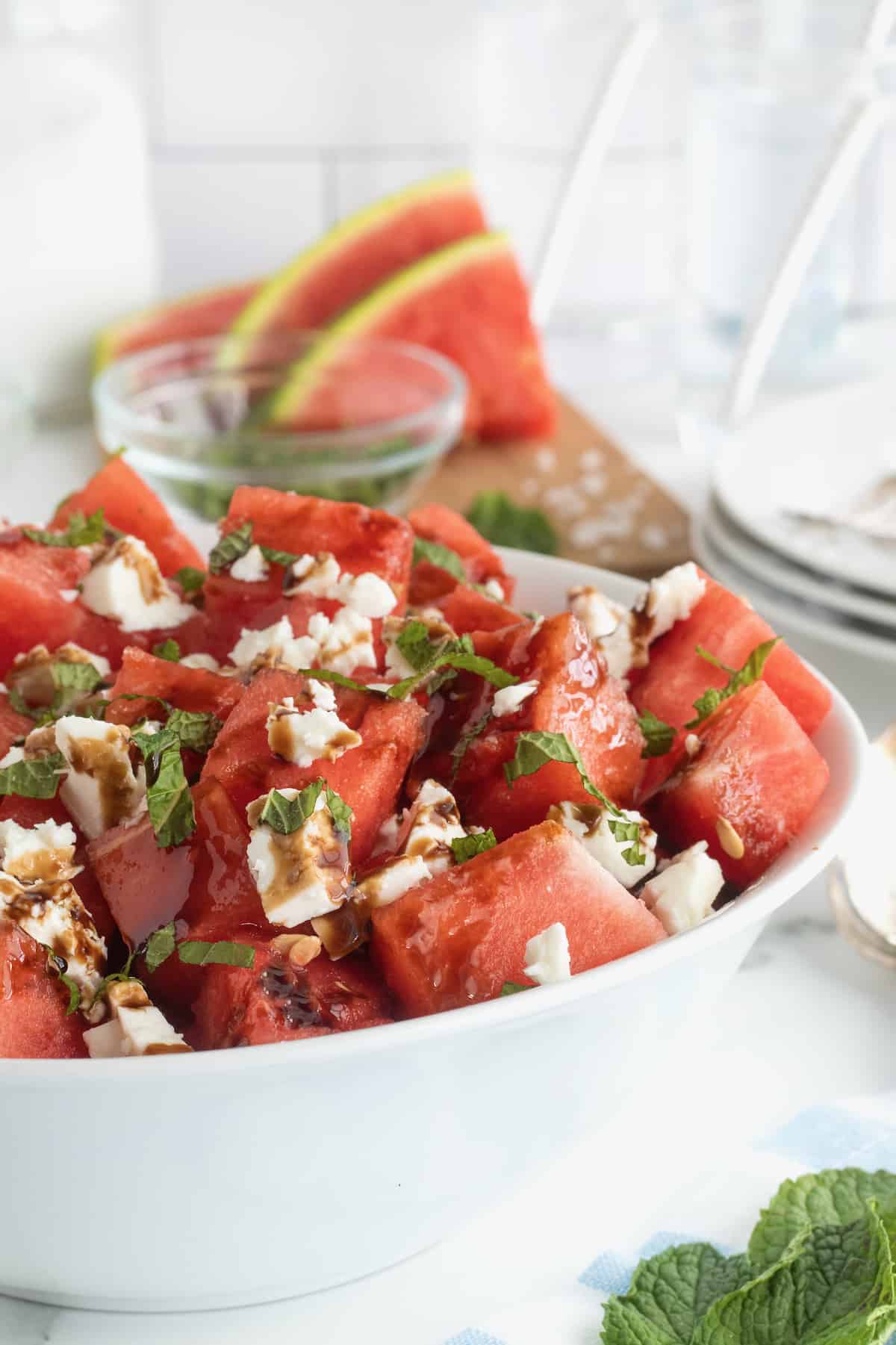 Watermelon Feta Salad With Mint And A Balsamic Glaze The Bakermama