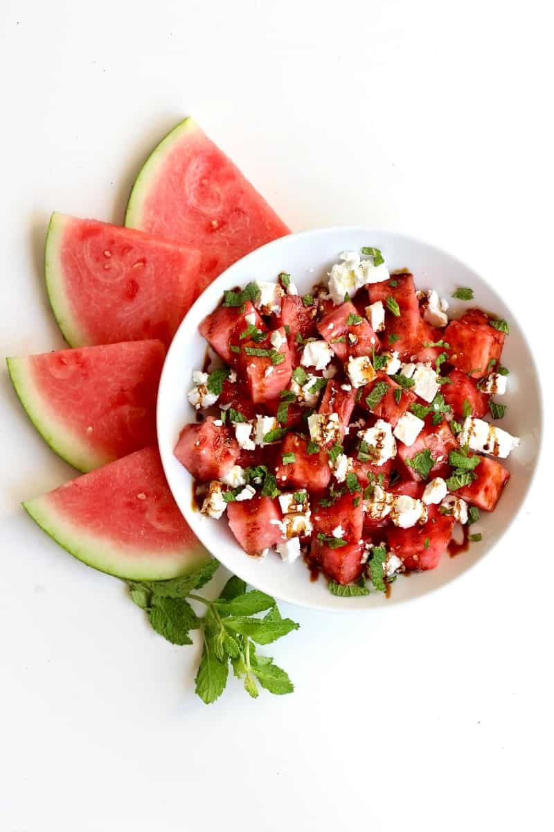 Watermelon Feta Salad with Mint and a Balsamic Glaze