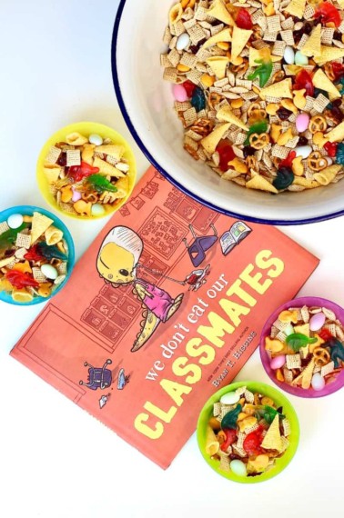 Dino-Mite Snack Mix + Book Review of We Don't Eat Our Classmates by Ryan T. Higgins