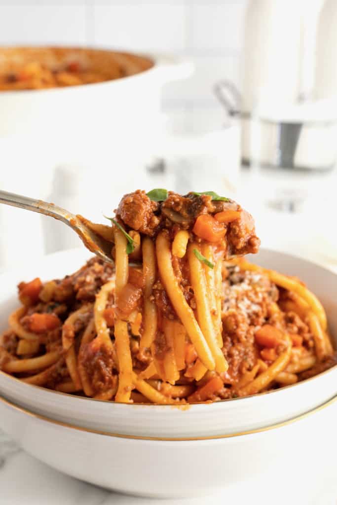 The Best Bucatini Bolognese The BakerMama