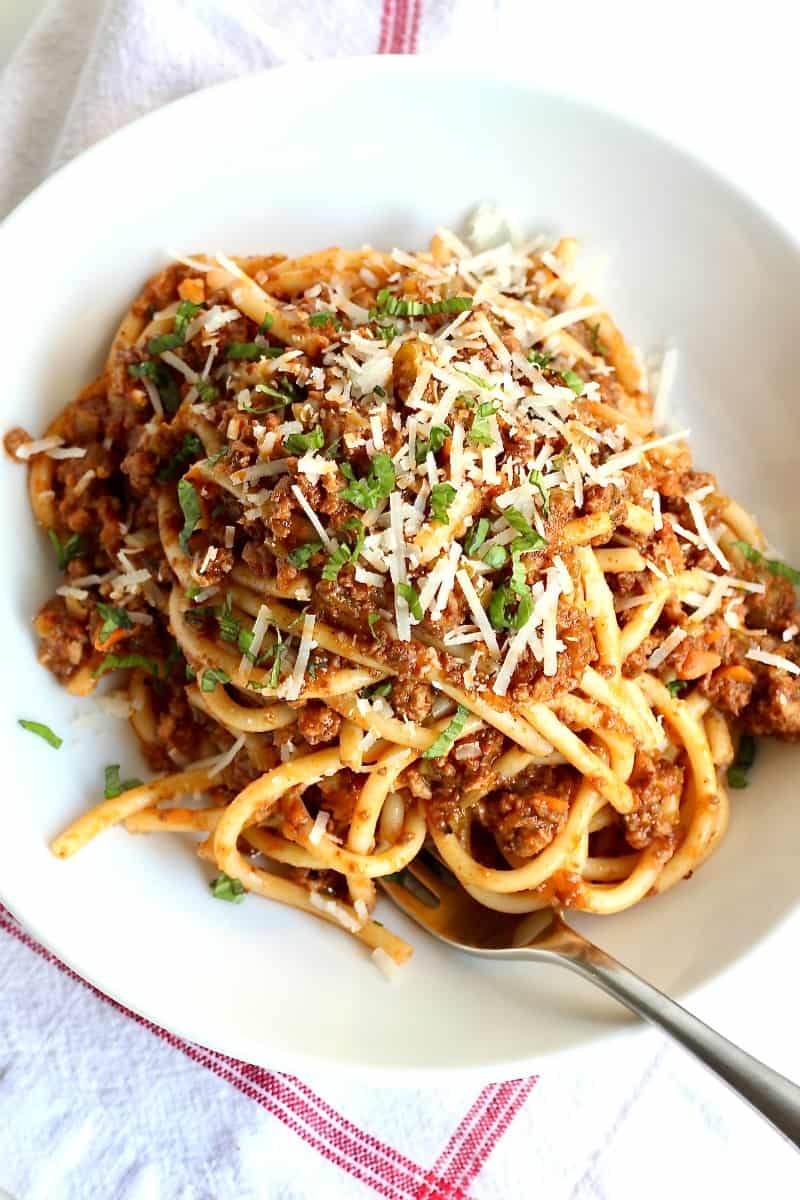 The Best Bucatini Bolognese - The BakerMama