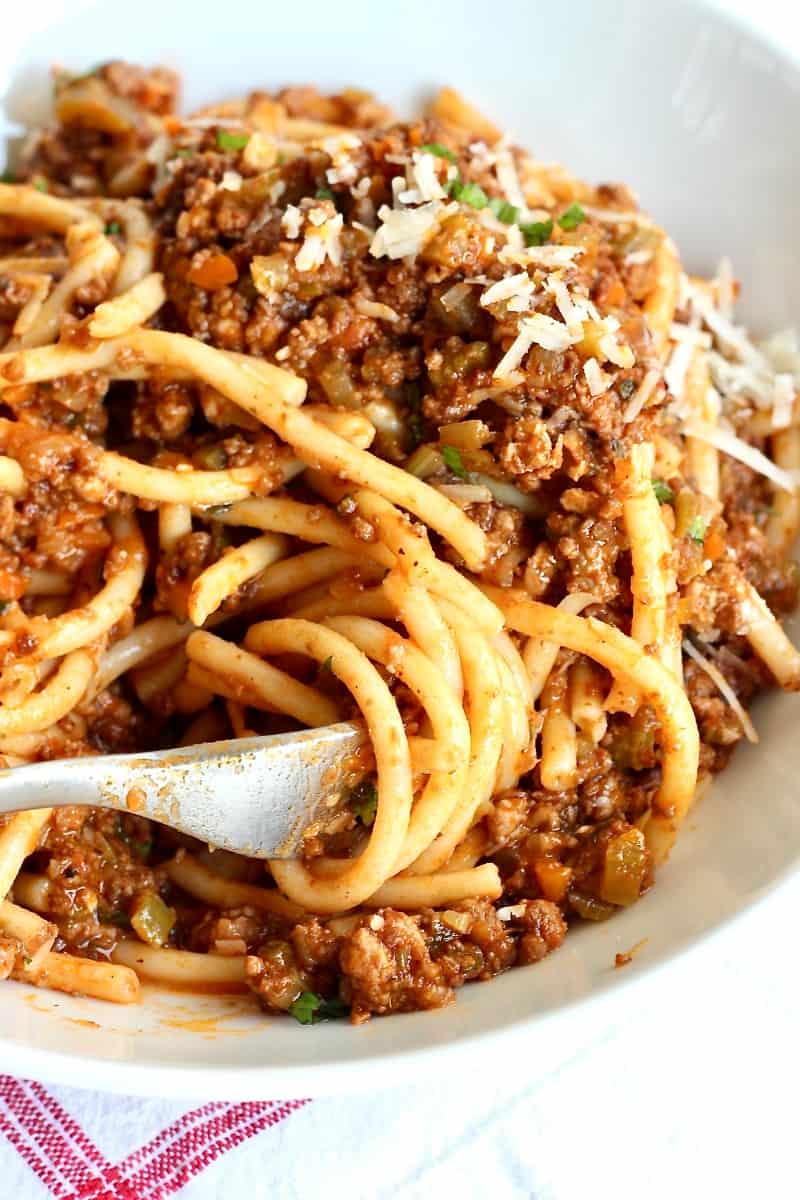 The Best Bucatini Bolognese - The BakerMama