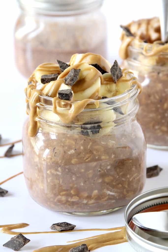 Chocolate Peanut Butter Banana Protein Overnight Oats The BakerMama