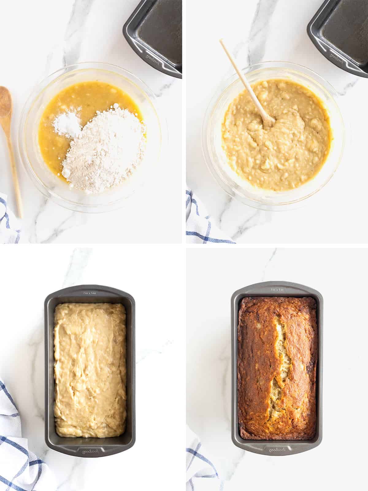 Steps to make classic banana bread.