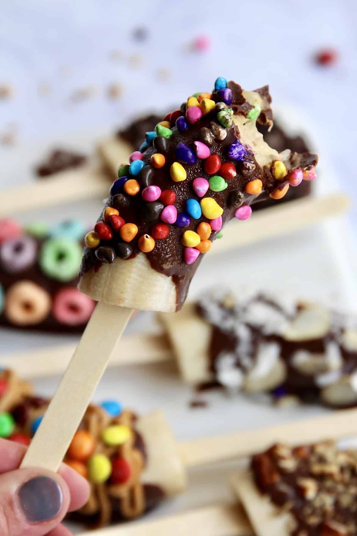 Chocolate Covered Frozen Banana Pops