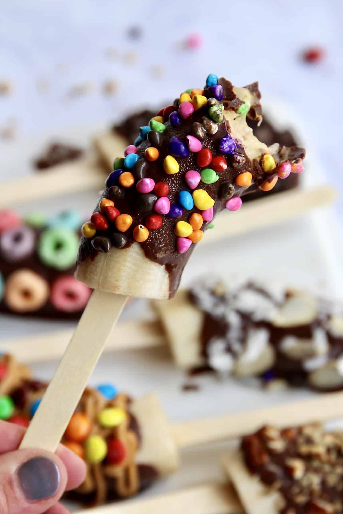 Chocolate Covered Frozen Banana Pops - The BakerMama