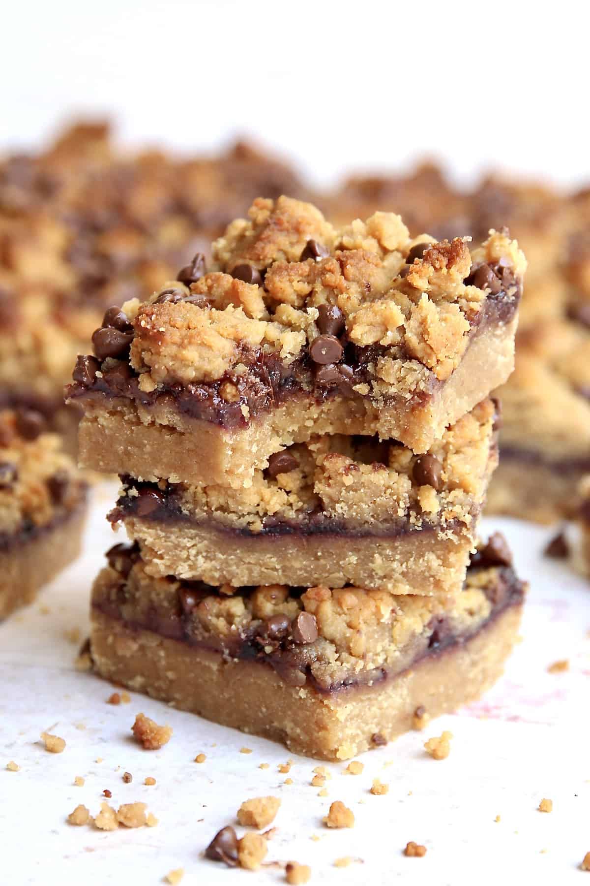 Peanut Butter and Jelly Bars with honey & chocolate chips