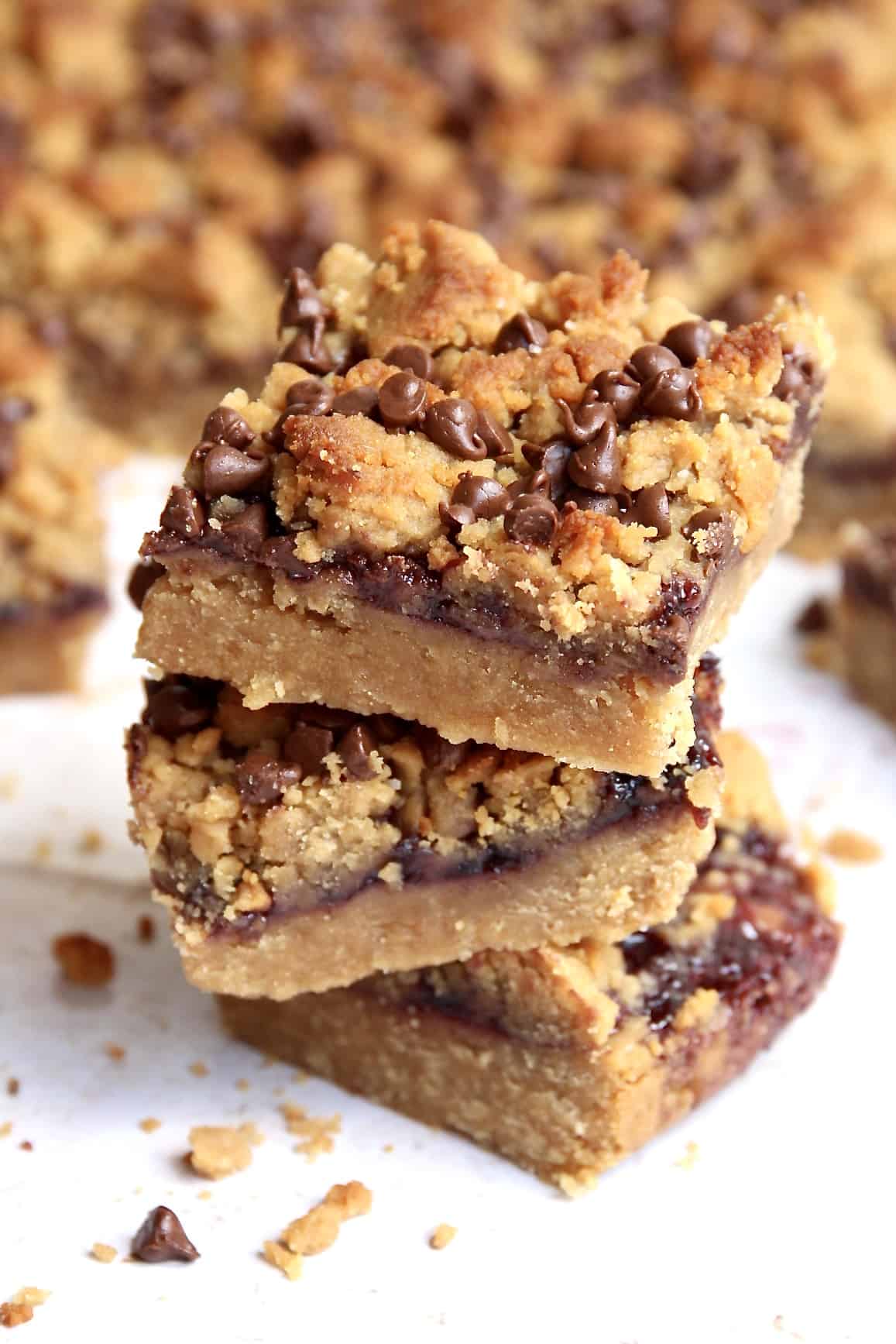 Peanut Butter and Jelly Bars with honey & chocolate chips