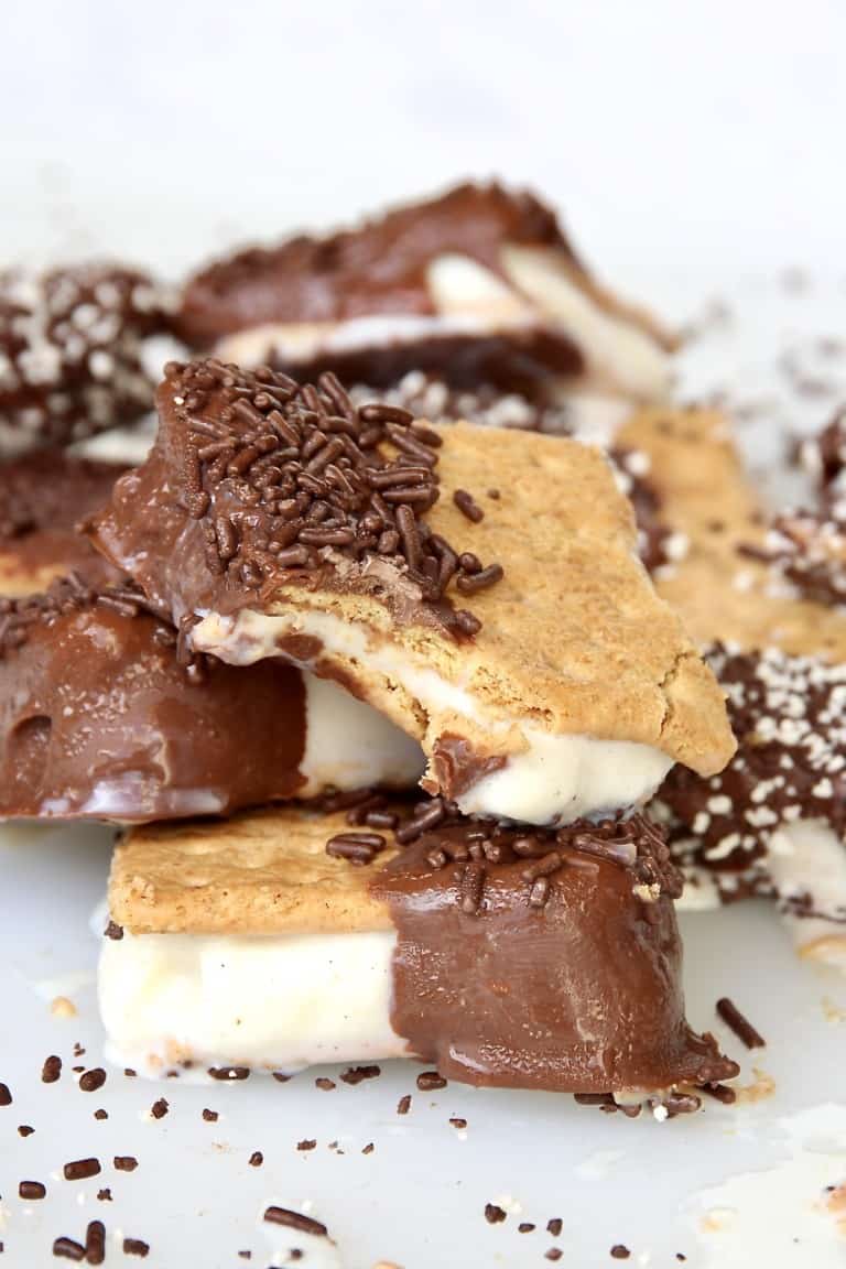 ChocolateDipped Graham Cracker Ice Cream Sandwiches The BakerMama