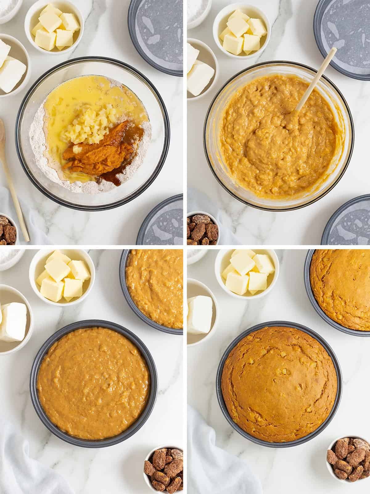 Steps to make pumpkin pineapple layer cake.