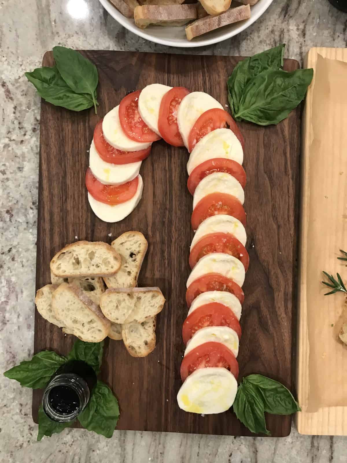 Caprese Candy Cane Board from Beautiful Boards Cookbook by Maegan Brown