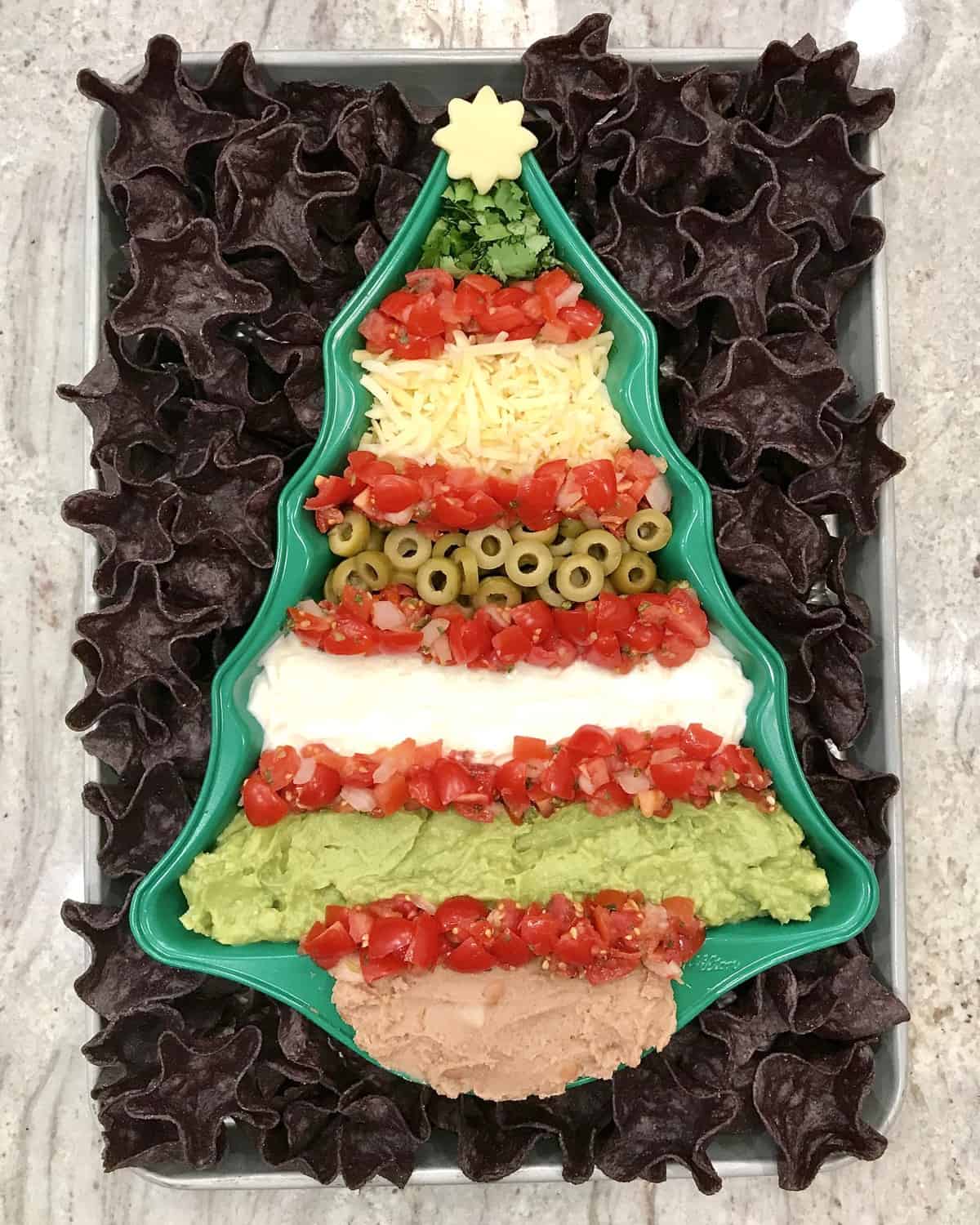 Christmas Tree 7 Layer Dip from TheBakerMama.com