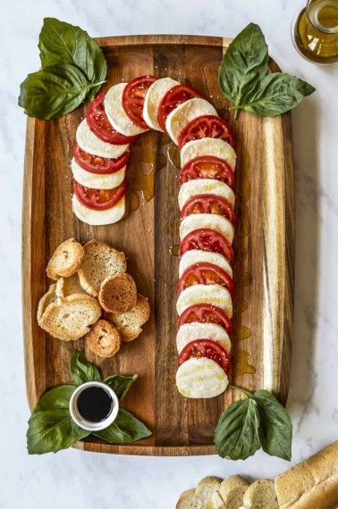 Candy Cane Caprese Board from Beautiful Boards Cookbook by Maegan Brown